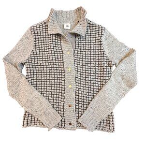 Cabi Womens Textured Square Knit Button-Front Sweater Jacket In Gray & Blue - S